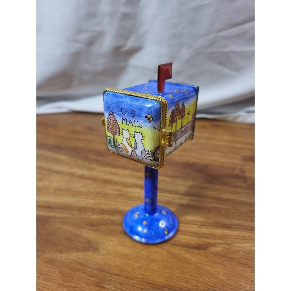 New Empress Arts 2004 Enamel Mailbox Stamp Dispenser Trinket Box Collectible NIB